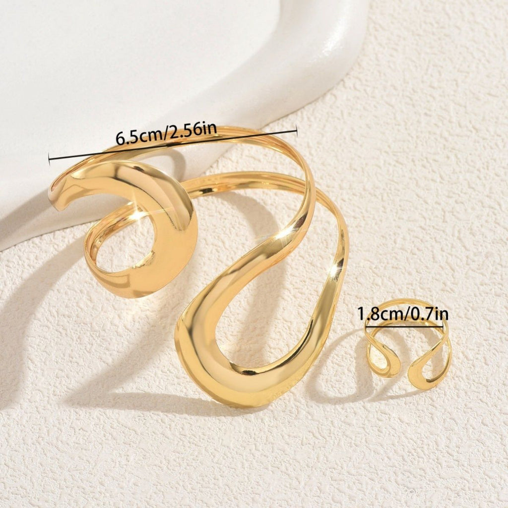 Abstract Sculptural Bangle | 18K Gold Plated Titanium Steel