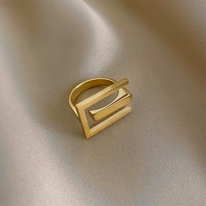 French Luxury 18K Gold Plated Stainless Steel Geometric Square Ring — Minimalist Open Band Ring for Women, Tarnish-Free Chic Statement Jewelry