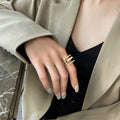 French Luxury 18K Gold Plated Stainless Steel Geometric Square Ring — Minimalist Open Band Ring for Women, Tarnish-Free Chic Statement Jewelry