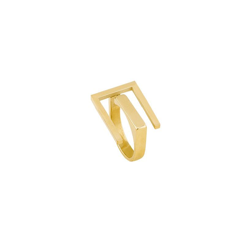 French Luxury 18K Gold Plated Stainless Steel Geometric Square Ring — Minimalist Open Band Ring for Women, Tarnish-Free Chic Statement Jewelry