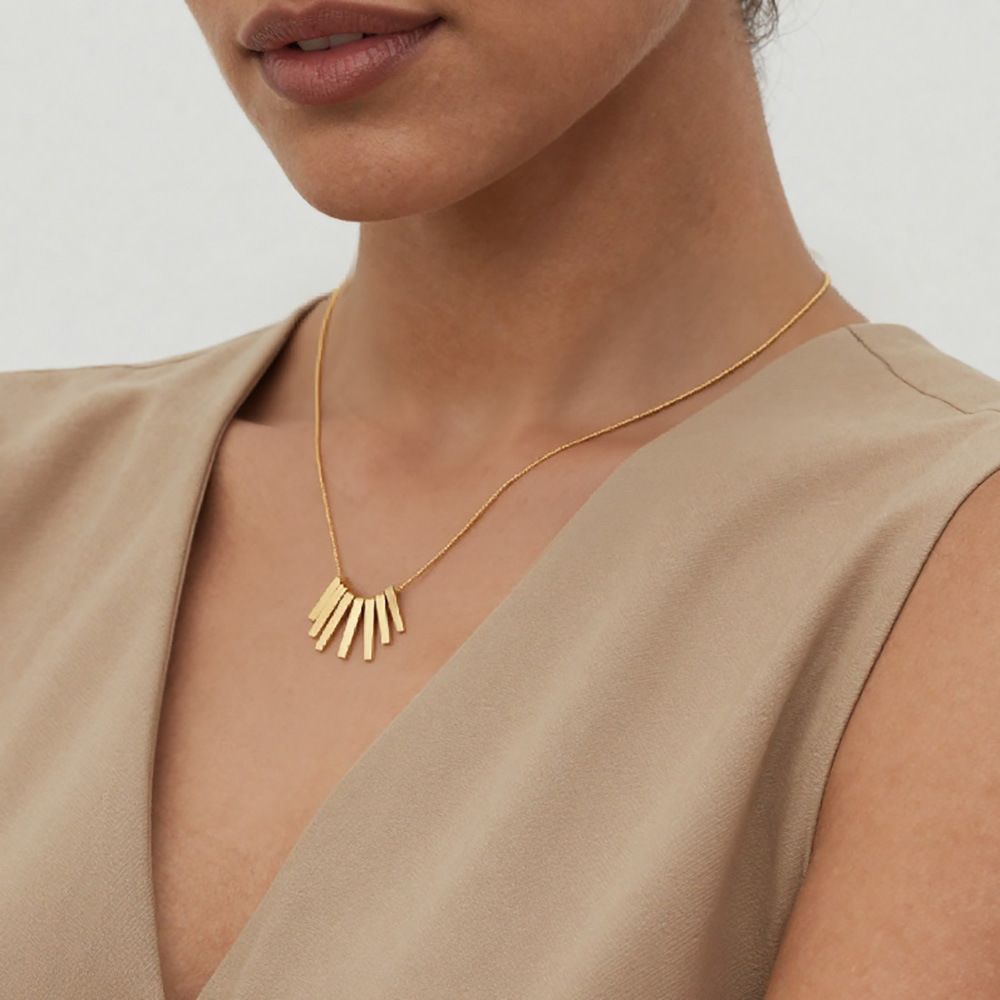 18K Gold Geometric Bar Tassel Necklace | Waterproof