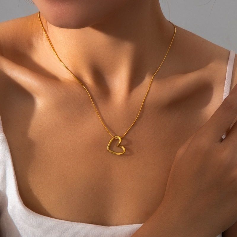 18K Gold Plated Heart Pendant Necklace for Women | Waterproof Stainless Steel Snake Chain Jewelry | Minimalist Open Heart Gift
