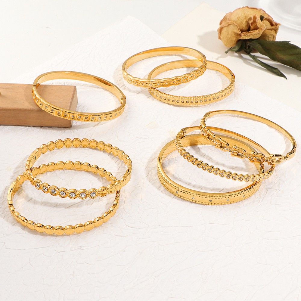Waterproof 18K Gold Plated Zircon Bangle - Tarnish-Free Jewelry Gift for Her