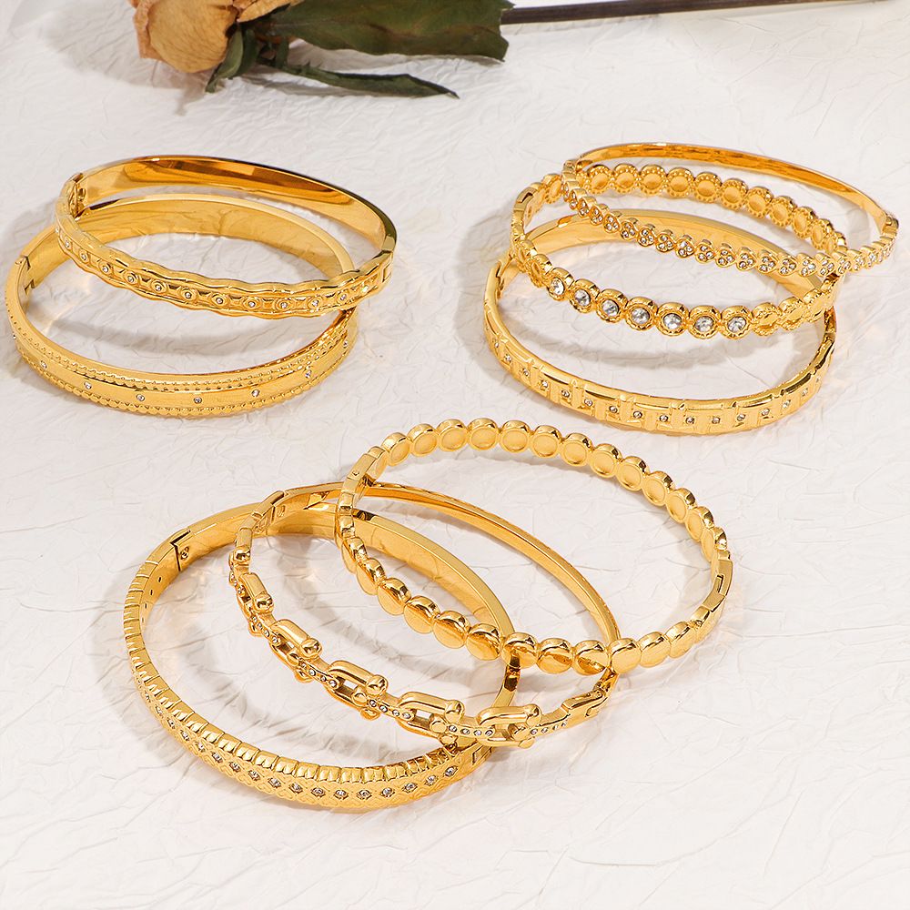 Waterproof 18K Gold Plated Zircon Bangle - Tarnish-Free Jewelry Gift for Her