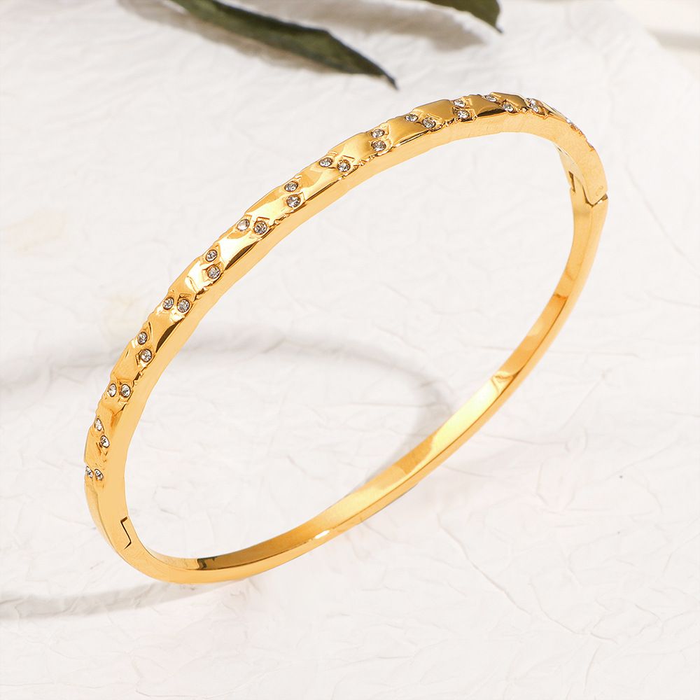 Waterproof 18K Gold Plated Zircon Bangle - Tarnish-Free Jewelry Gift for Her