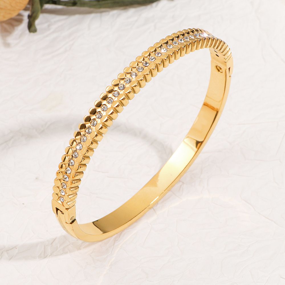 Waterproof 18K Gold Plated Zircon Bangle - Tarnish-Free Jewelry Gift for Her