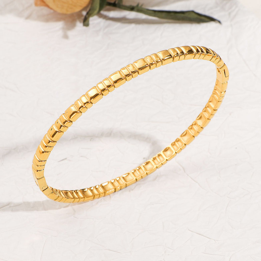 Waterproof 18K Gold Plated Zircon Bangle - Tarnish-Free Jewelry Gift for Her