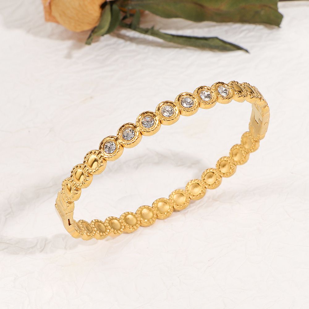 Waterproof 18K Gold Plated Zircon Bangle - Tarnish-Free Jewelry Gift for Her