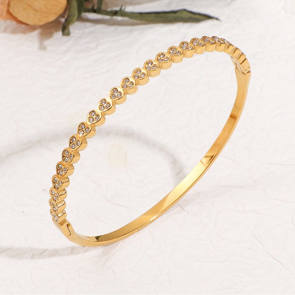 Waterproof 18K Gold Plated Zircon Bangle - Tarnish-Free Jewelry Gift for Her