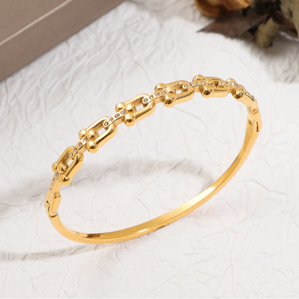 Waterproof 18K Gold Plated Zircon Bangle - Tarnish-Free Jewelry Gift for Her