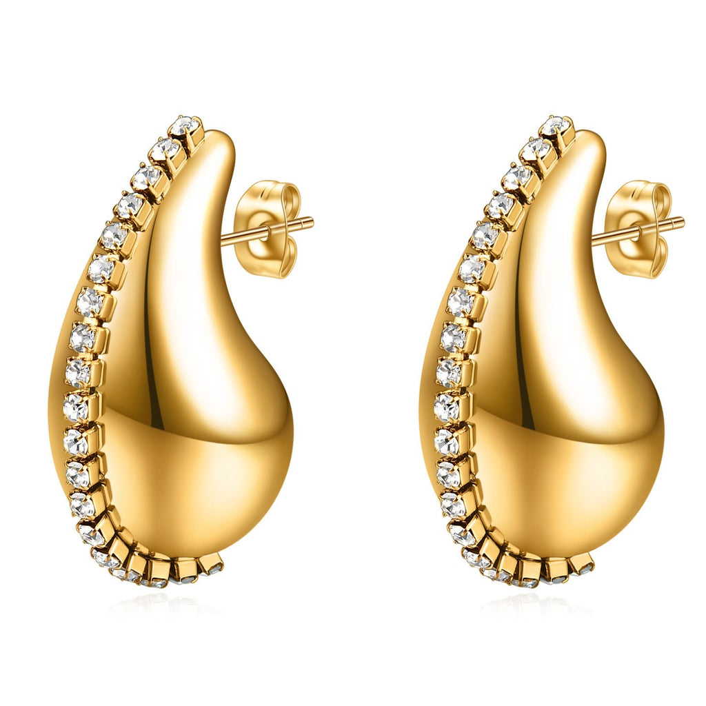 Waterproof 18K Gold Plated Teardrop Earrings - Tarnish-Free Titanium Steel Zircon Studs for Women