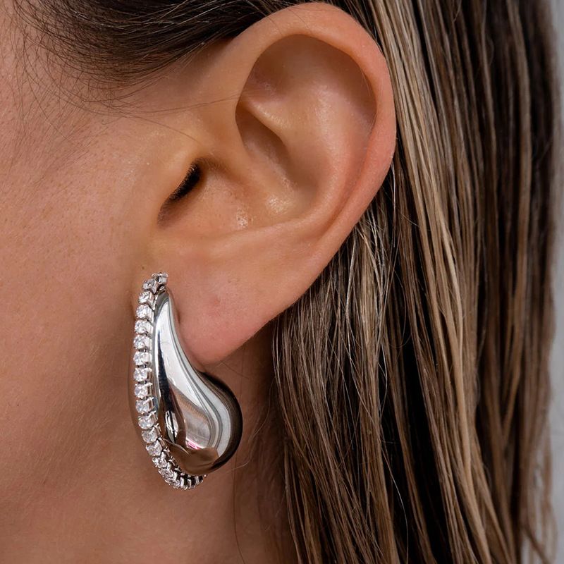 Waterproof 18K Gold Plated Teardrop Earrings - Tarnish-Free Titanium Steel Zircon Studs for Women