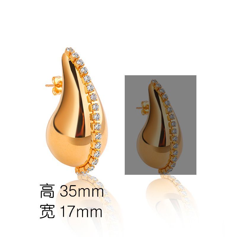 Waterproof 18K Gold Plated Teardrop Earrings - Tarnish-Free Titanium Steel Zircon Studs for Women