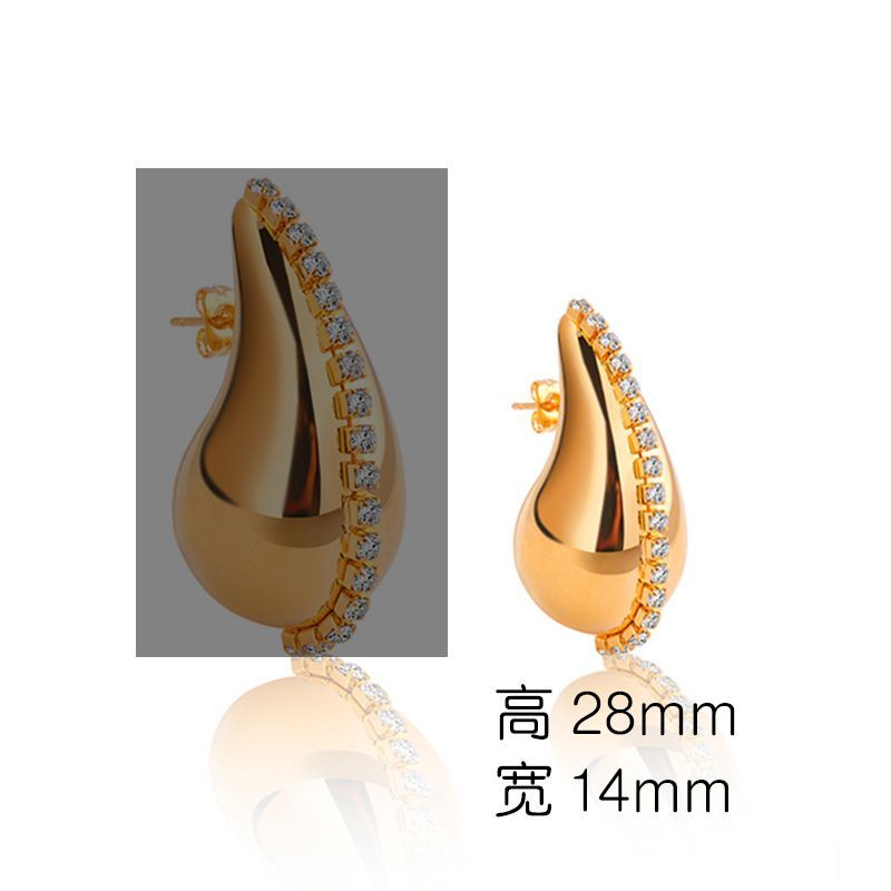 Waterproof 18K Gold Plated Teardrop Earrings - Tarnish-Free Titanium Steel Zircon Studs for Women