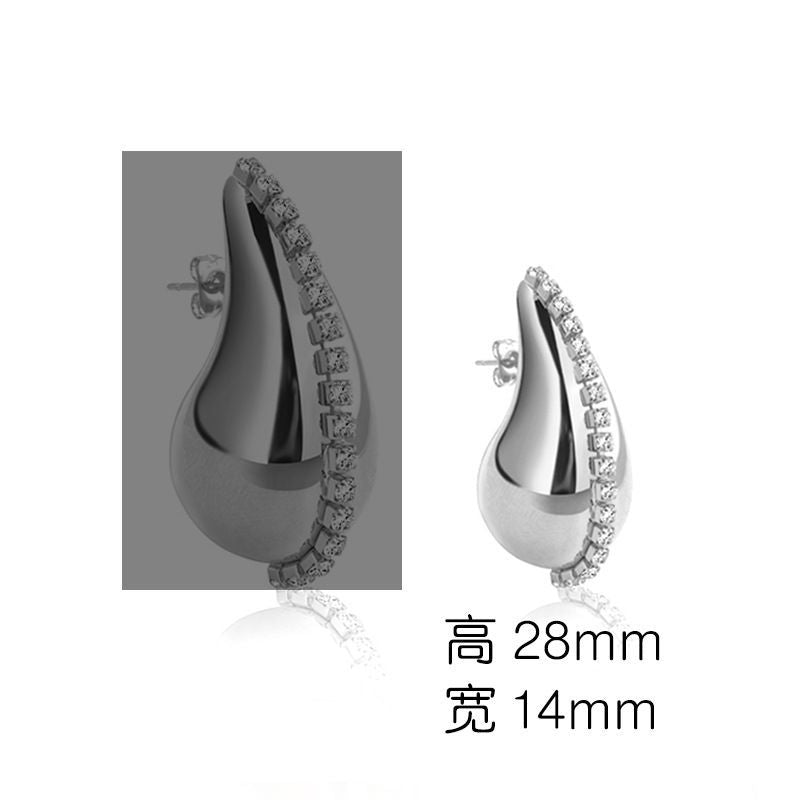 Waterproof 18K Gold Plated Teardrop Earrings - Tarnish-Free Titanium Steel Zircon Studs for Women