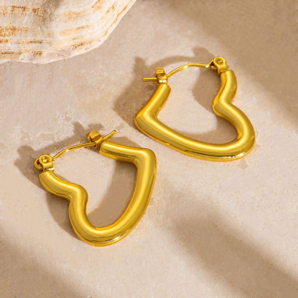Waterproof 18K Gold Plated Heart Hoop Earrings