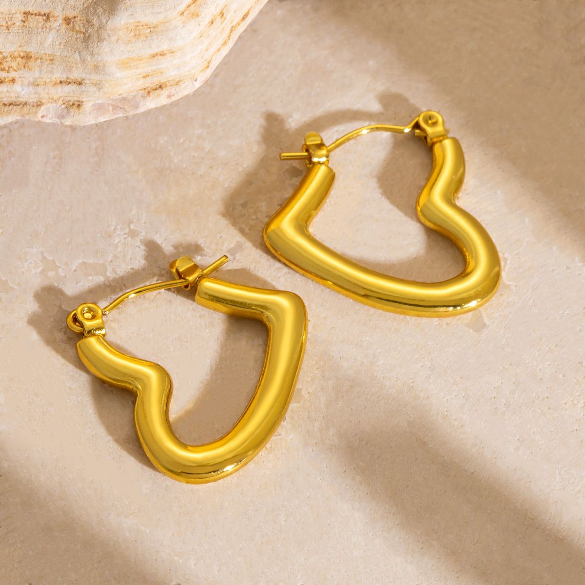 Waterproof 18K Gold Plated Heart Hoop Earrings
