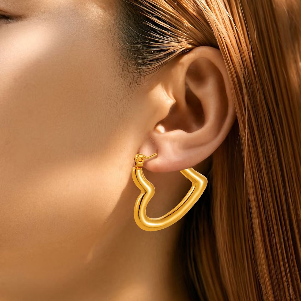 Waterproof 18K Gold Plated Heart Hoop Earrings