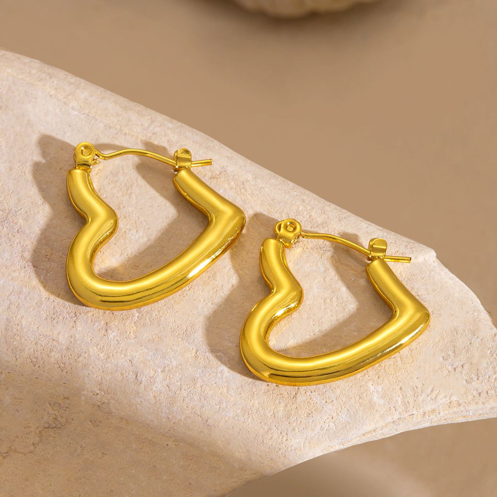 Waterproof 18K Gold Plated Heart Hoop Earrings