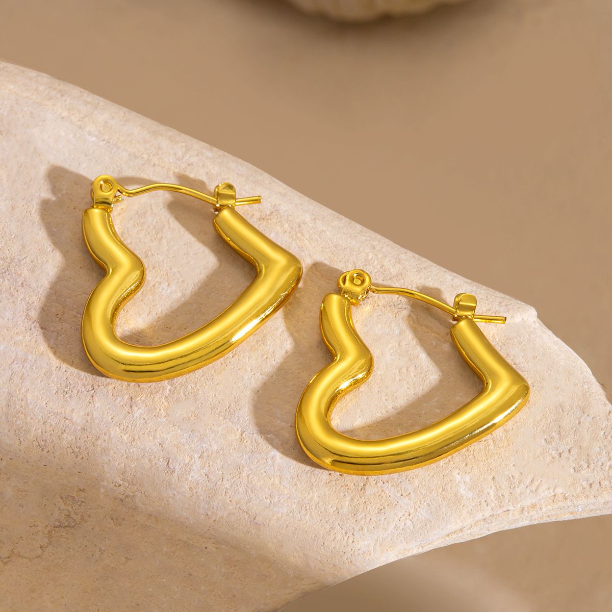 Waterproof 18K Gold Plated Heart Hoop Earrings