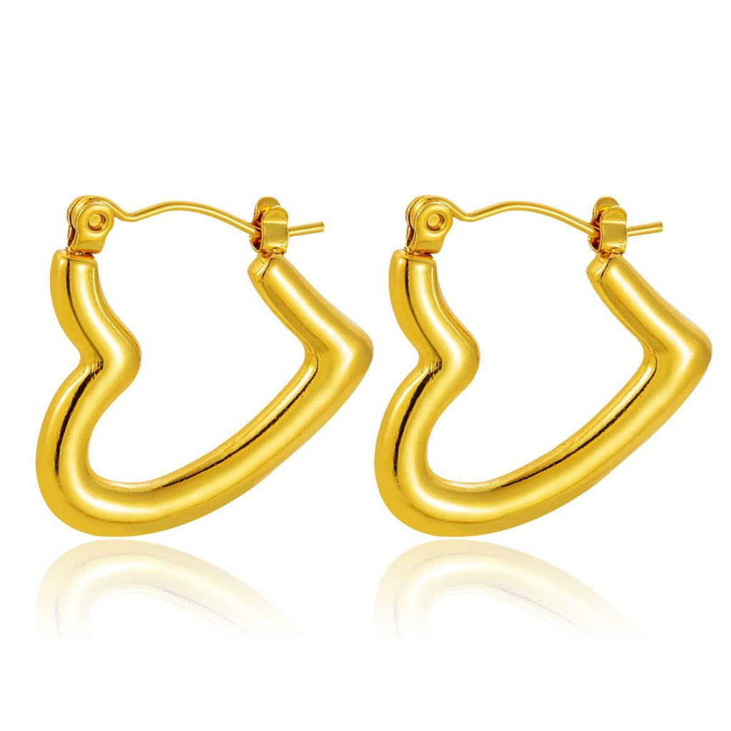 Waterproof 18K Gold Plated Heart Hoop Earrings