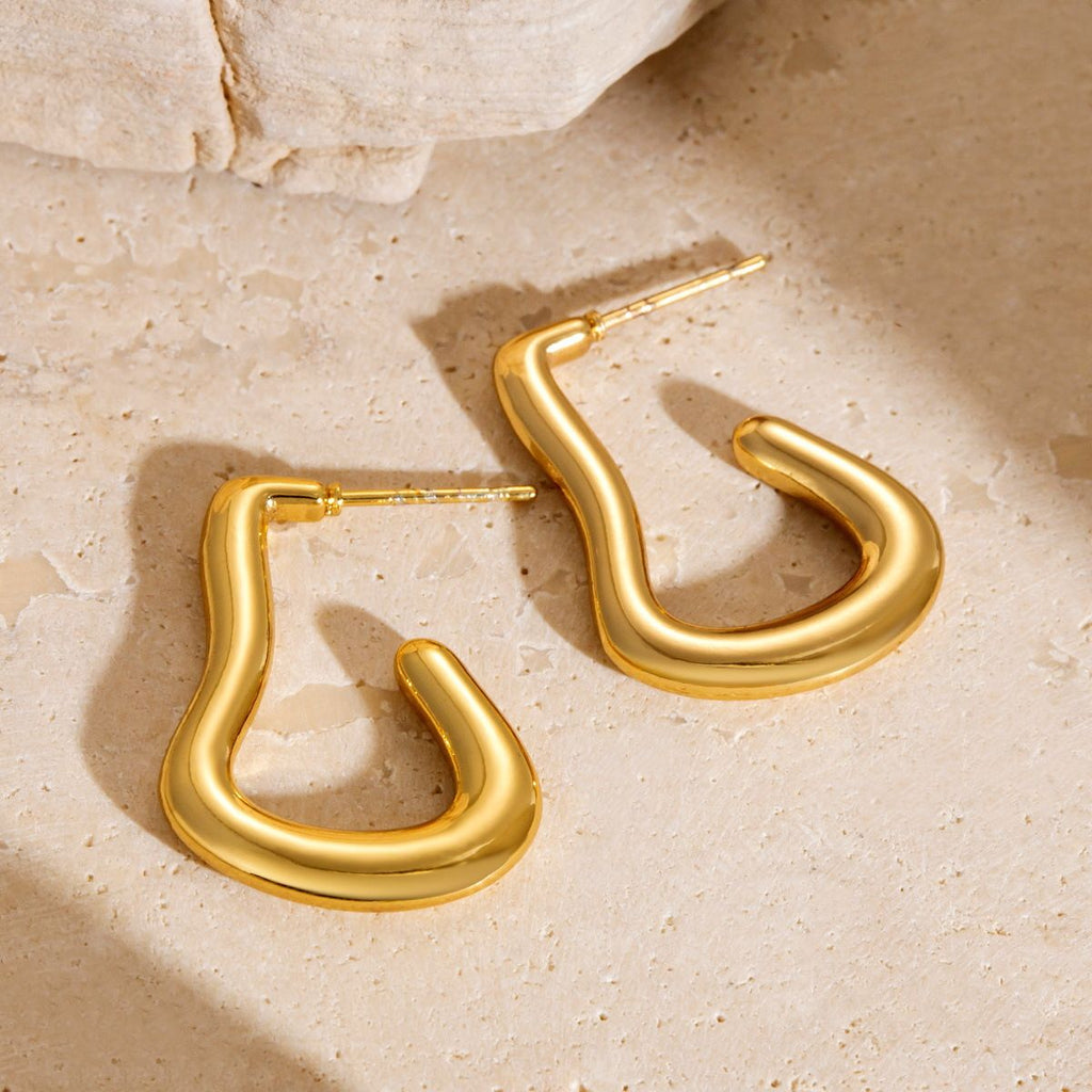 Waterproof 18K Gold Plated Irregular Hoop Earrings