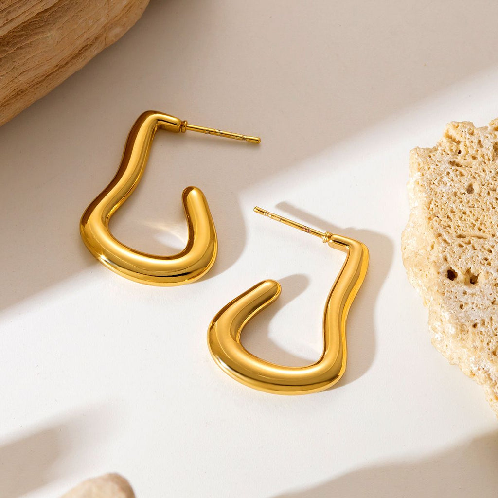 Waterproof 18K Gold Plated Irregular Hoop Earrings