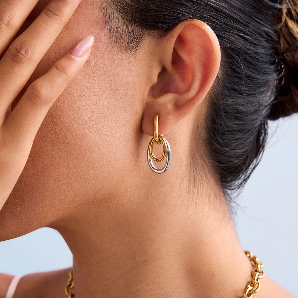 Waterproof 18K Gold & Silver Two-Tone U-Shape Hoops | VIB Jewelry