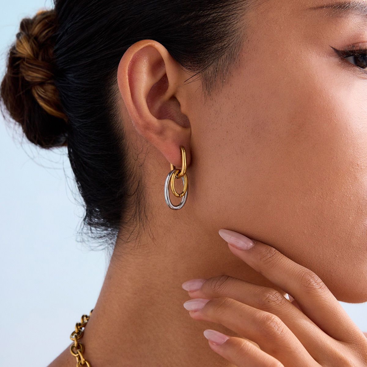 Waterproof 18K Gold & Silver Two-Tone U-Shape Hoops | VIB Jewelry