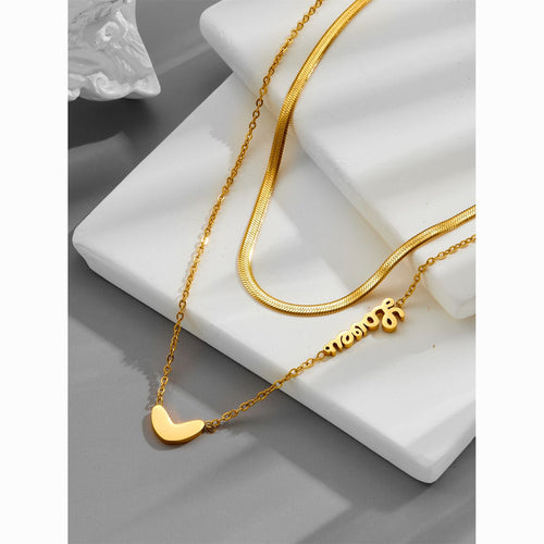 18K Gold Plated Titanium Steel Heart & Snake Chain Necklace Set