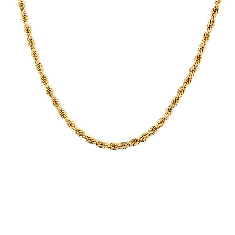 Waterproof 18K Gold Rope Chain Necklace - Tarnish-Free Titanium Steel Minimalist Daily Jewelry