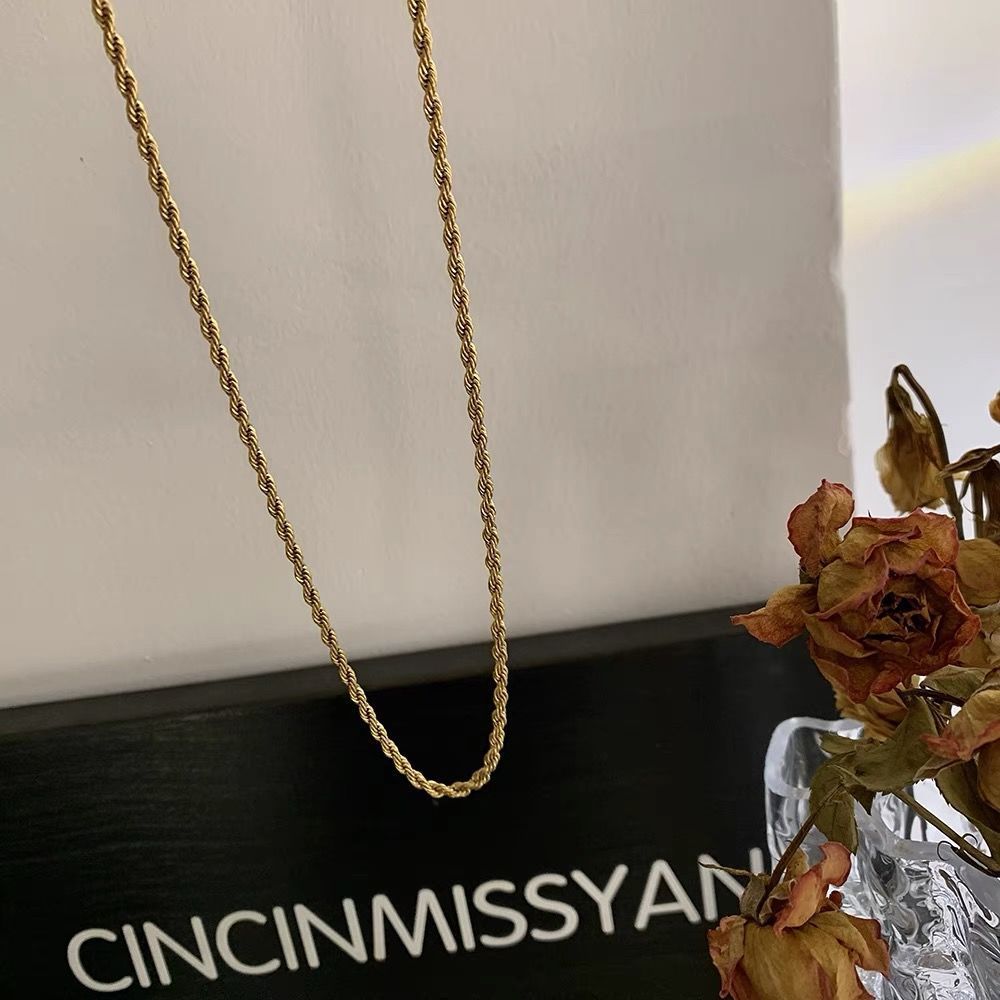 Waterproof 18K Gold Rope Chain Necklace - Tarnish-Free Titanium Steel Minimalist Daily Jewelry