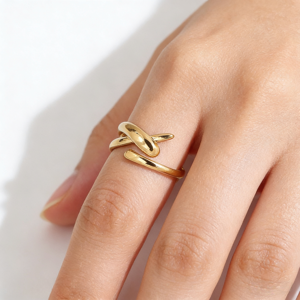 Minimalist 18K Gold Plated Stainless Steel Twisted Ring | Water-Resistant Tarnish Free Fluid Band Ring | Unique Geometric Statement Jewelry