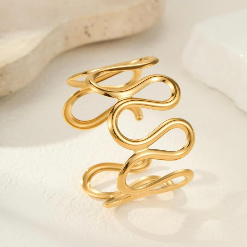 Waterproof 18K Gold Plated Fluid Sculptural Cuff - Tarnish-Free Bangle