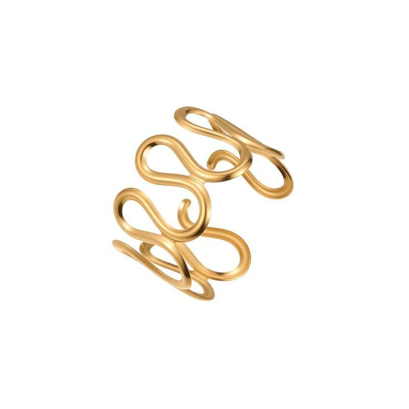 Waterproof 18K Gold Plated Fluid Sculptural Cuff - Tarnish-Free Bangle
