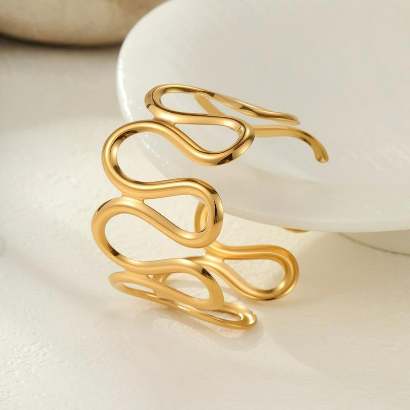 Waterproof 18K Gold Plated Fluid Sculptural Cuff - Tarnish-Free Bangle