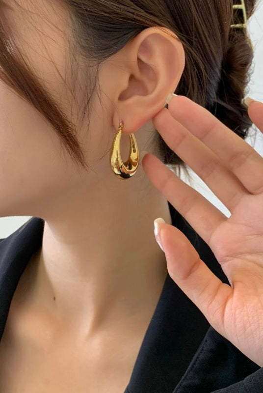 Waterproof 18K Gold Plated Oval Teardrop Earrings