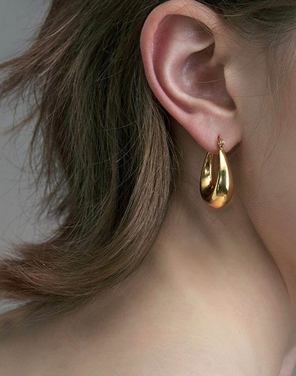 Waterproof 18K Gold Plated Oval Teardrop Earrings