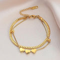 Waterproof 18K Gold Double Layered Heart Bracelet - Tarnish-Free Titanium Steel Triple Heart Jewelry
