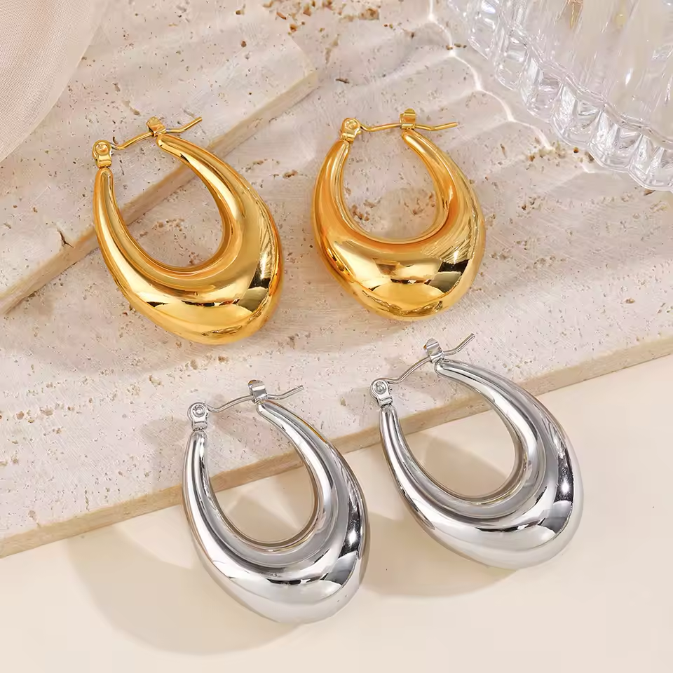 Waterproof 18K Gold Plated Oval Teardrop Earrings