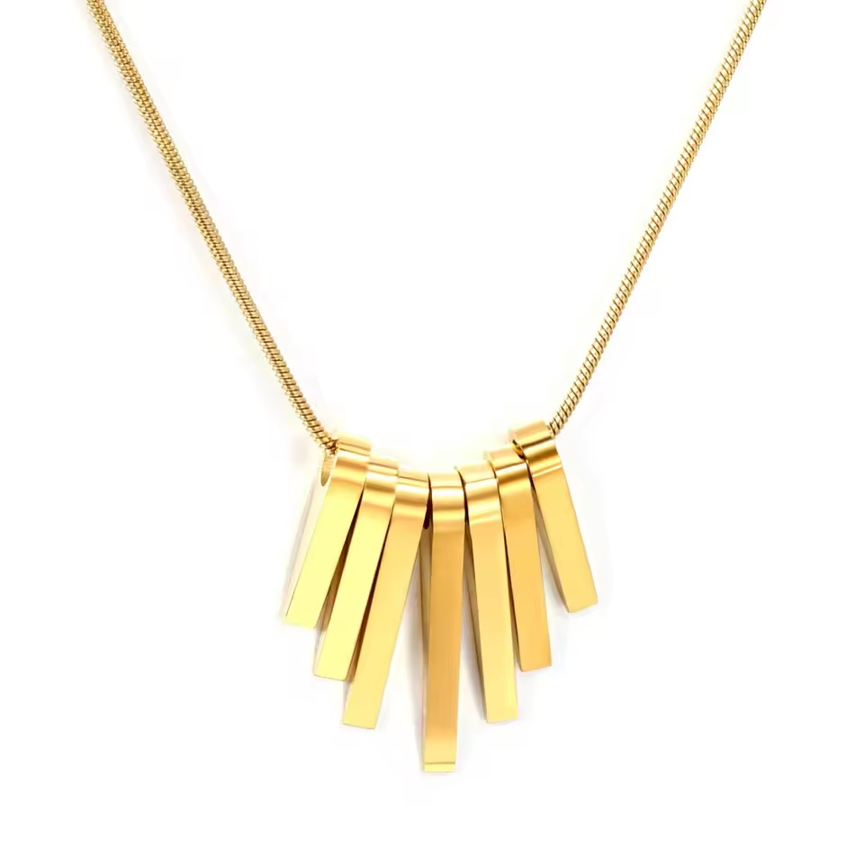 18K Gold Geometric Bar Tassel Necklace | Waterproof