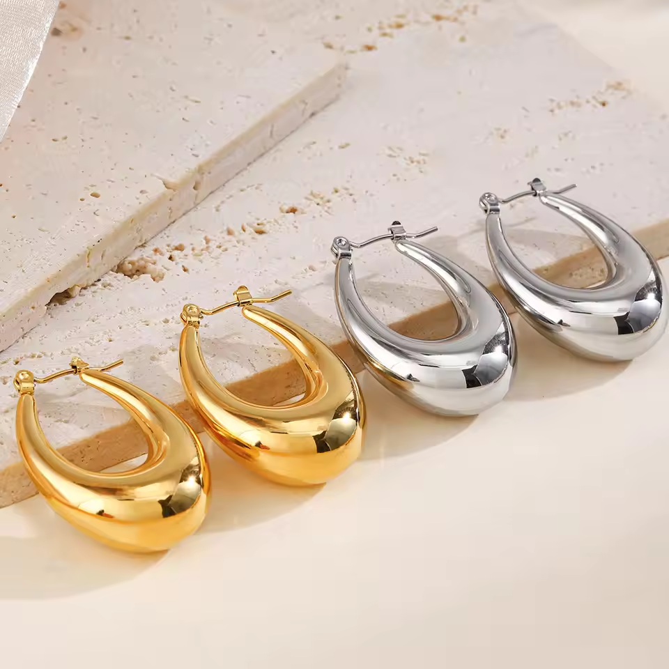 Waterproof 18K Gold Plated Oval Teardrop Earrings