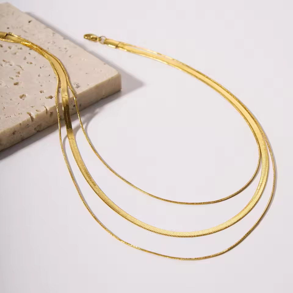 Minimalist 18K Gold Plated Snake Chain Necklace Set - 3 Layered