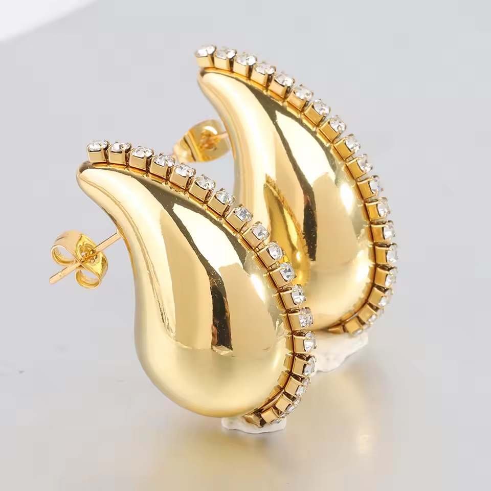 Waterproof 18K Gold Plated Teardrop Earrings - Tarnish-Free Titanium Steel Zircon Studs for Women