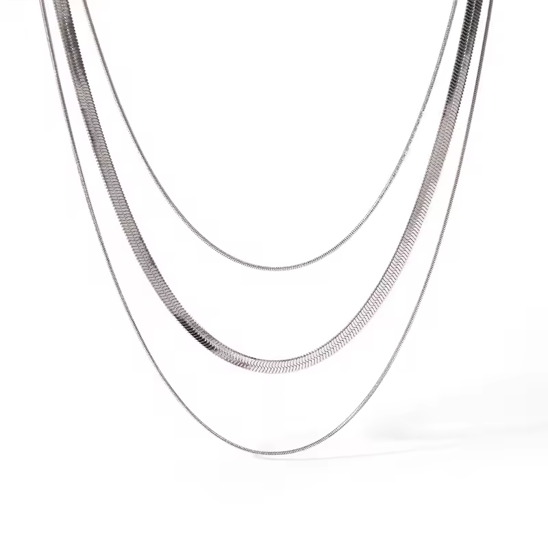 Minimalist 18K Gold Plated Snake Chain Necklace Set - 3 Layered