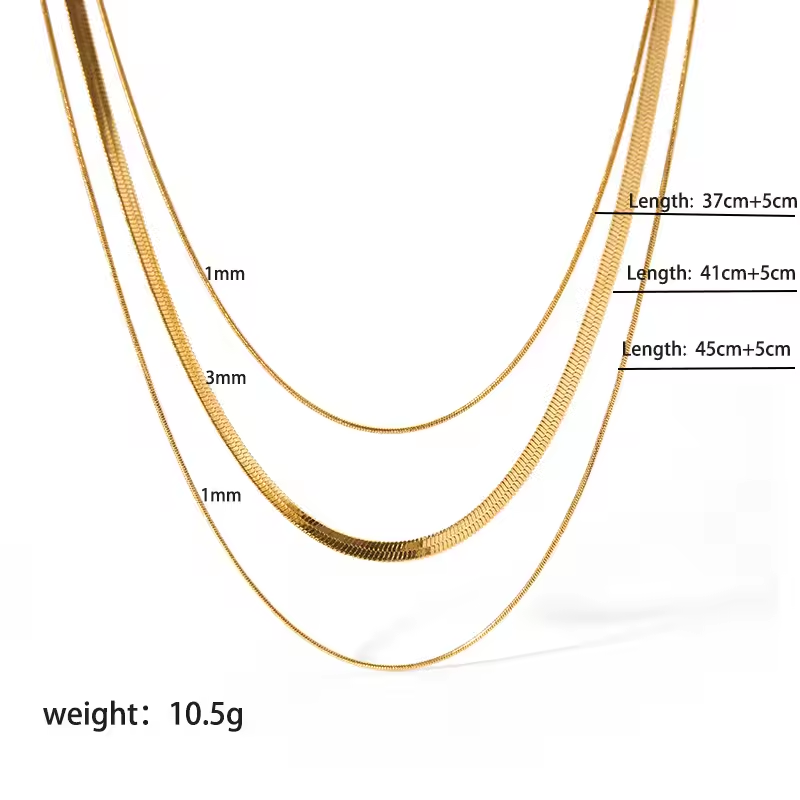Minimalist 18K Gold Plated Snake Chain Necklace Set - 3 Layered