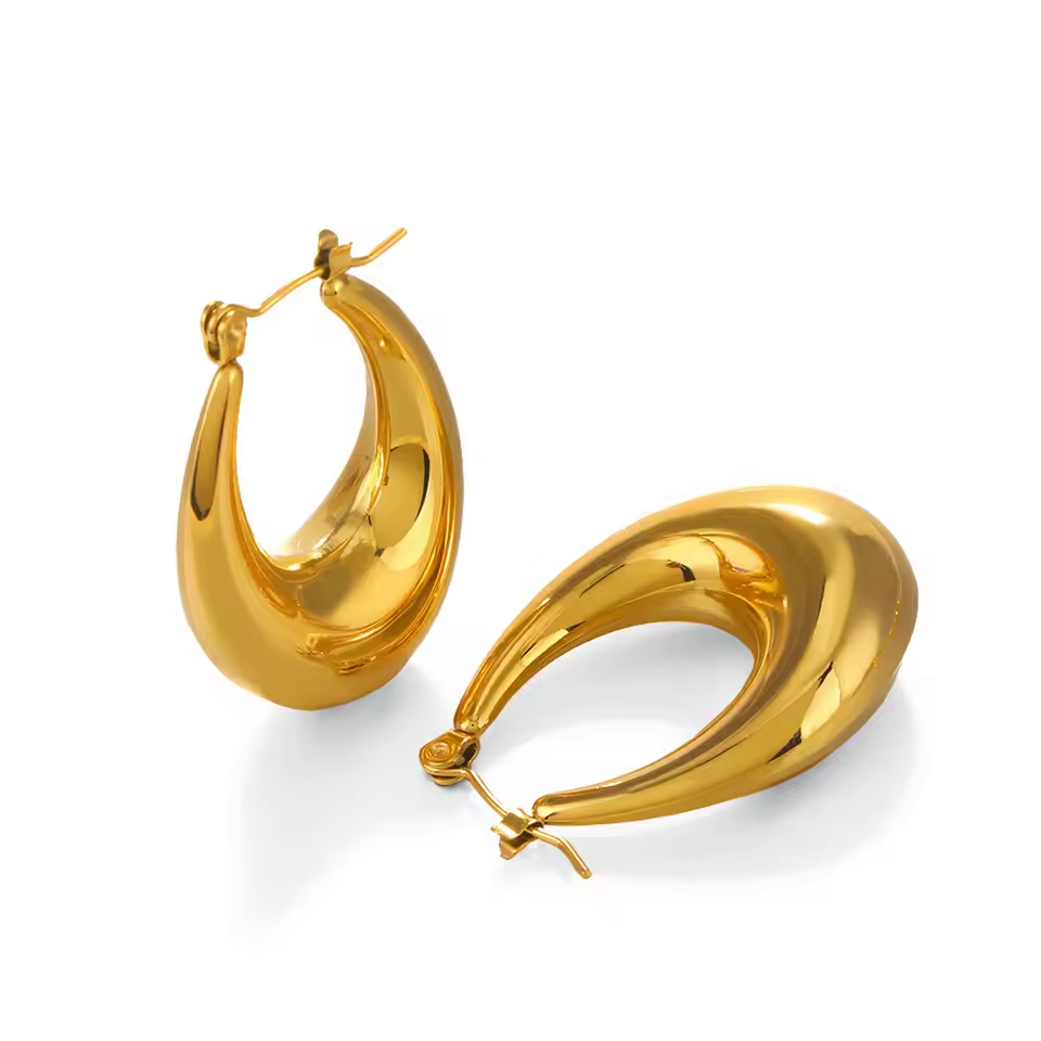 Waterproof 18K Gold Plated Oval Teardrop Earrings