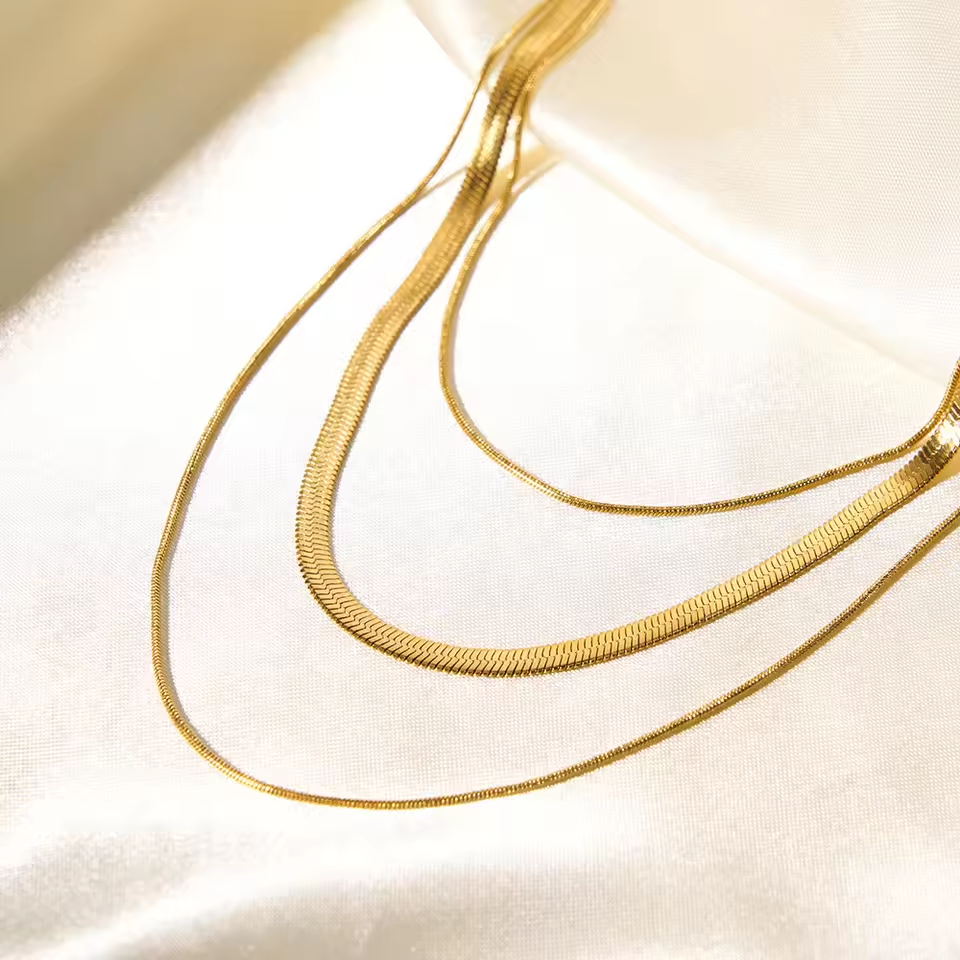 Minimalist 18K Gold Plated Snake Chain Necklace Set - 3 Layered